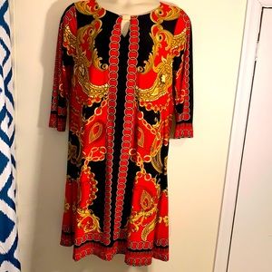Red and black chain printed dress